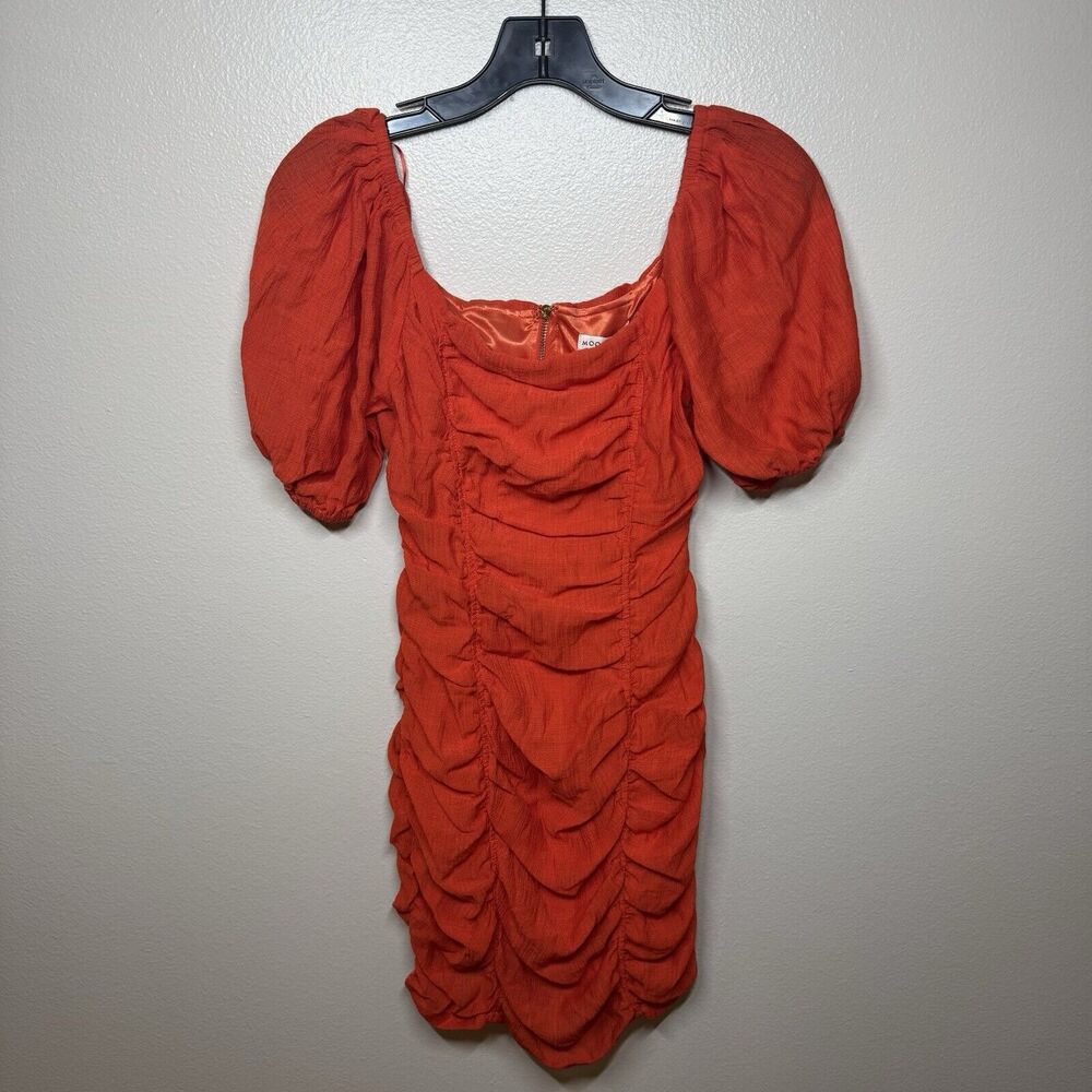 Moon River Ruched Puff Shoulder Bodycon Mini Dress in Red/Orange Women’s Size XS - Picture 2 of 8